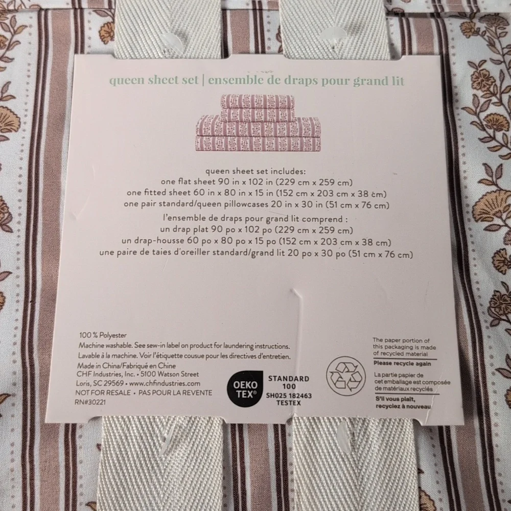 Peri Home Queen Sheet Set Tan Taupe Floral Print
